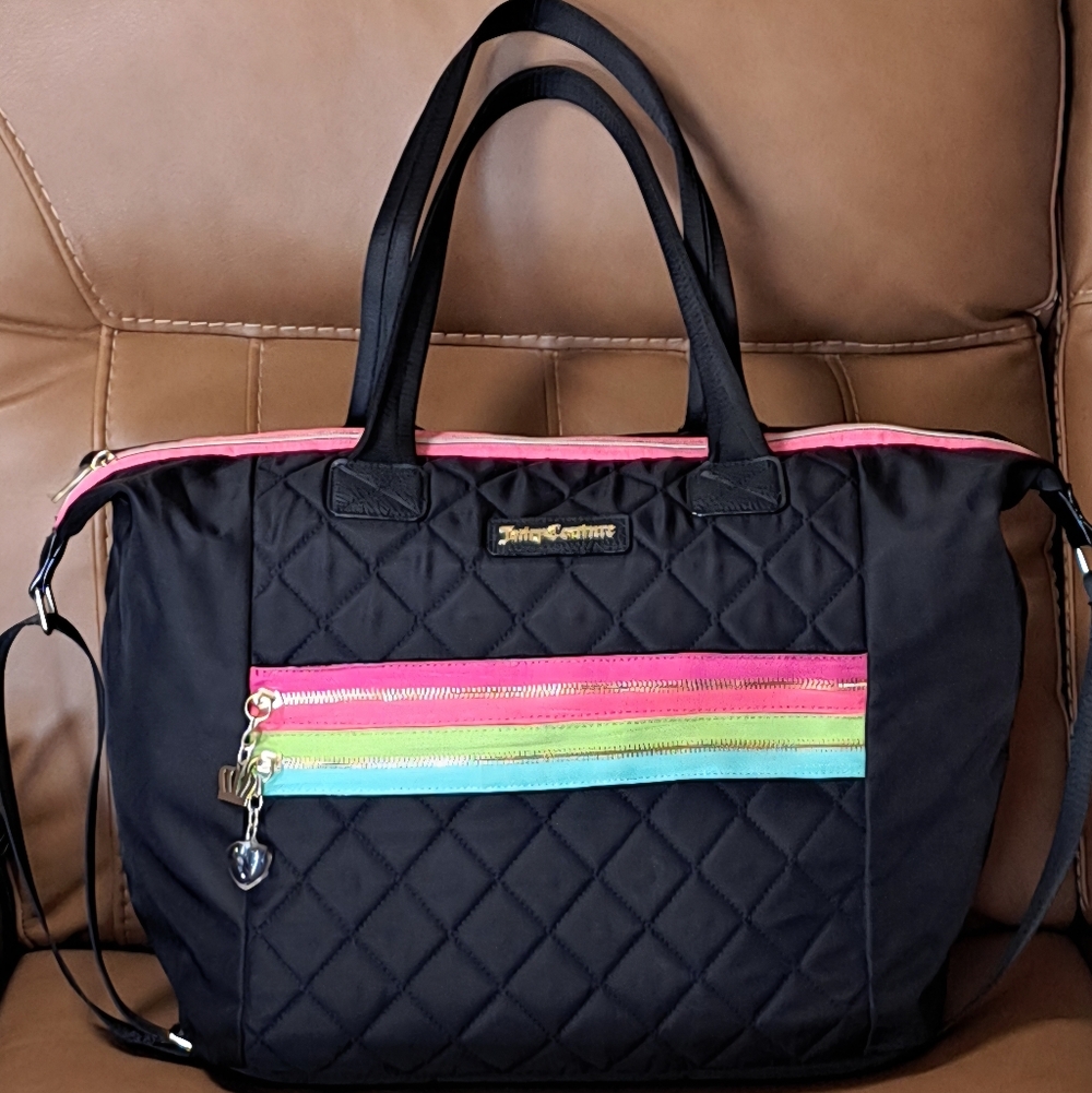 Juicy Quilted Weekender Tote Bag Pink Zip Multi Pocket Travel Gym